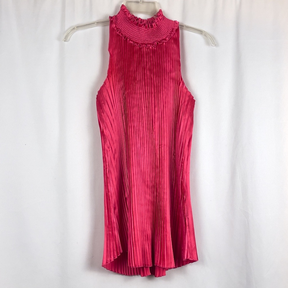 Pink Crystal Pleated Sleeveless Blouse